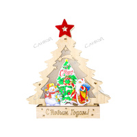 DVL Украшение настольное елка 20,5*17см Дед Мороз,снеговик микс дерево GT 1шт / 480шт / 6014-4 / 502