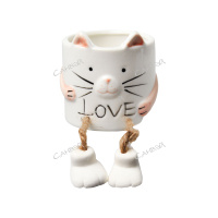 Настольное кашпо из керамики Котик 8x8,5x11 см