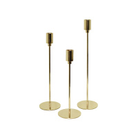 Набор подсвечников на длинной ножке на 1 свечу золотой металл 22+27+32 см 3 штуки