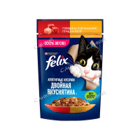 Felix Корм влажный для кошек Двойная вкуснятина с говядиной и птицей в желе 75 гр
