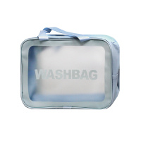 Косметичка универсальная на молнии голубая прозрачная 30x11,5x21 см