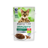 Perfect Fit Корм влажный для взрослых кошек Immunity с говядиной в желе с добавлением семян льна 75 гр
