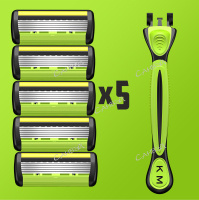 Kamisori Masuta Бритвенный станок многоразовый + Сменные кассеты для бритья 6 лезвий 4 шт