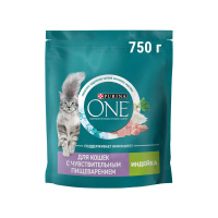One Корм сухой для кошек Sensitive Подушечки с индейкой и рисом 750 г