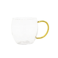 Кружка стеклянная прозрачная с цветной ручкой 390 мл