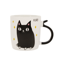 Кружка керамическая белая Кот с цветной ручкой 8,5x9 см