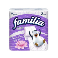 Familia Plus бумага туалетная двухслойн. бело-розовый 4шт полиэт.уп. Волшебный цветок / 16шт / 50577