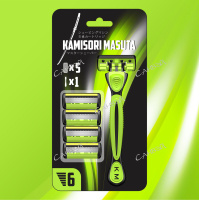 Kamisori Masuta Бритвенный станок многоразовый + Сменные кассеты для бритья 6 лезвий 4 шт