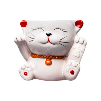 Настольное кашпо из керамики белое Манэки-нэко 7x9 см