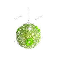 MU Шар ёлочный 10см (с бусинами) ромашки зеленый пенопласт GT 1шт / 144шт / YH40430-492 / 508591