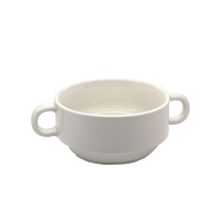 Бульонница с ручками из керамики белая цилиндрическая 290 мл