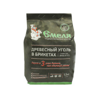 Емеля Уголь древесный Брикетированный для использования в мангалах, грилях, барбекю 1.5 кг