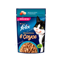 Felix Sensations Корм влажный для кошек Треска в соусе с томатами 75 гр