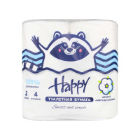 Happy Туалетная бумага двухслойная Белый хлопок 4 шт