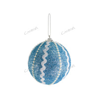 MU Шар ёлочный 10см (с нитями из бусин,тесьмой) волны голубой пенопласт GT 1шт / 144шт / YH40430-067