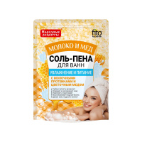 Народные Рецепты Соль-пена для ванн Увлажнение и Питание Молоко и мед 200 г