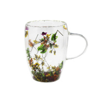 Кружка прозрачная из двойного стекла с цветами 350 мл